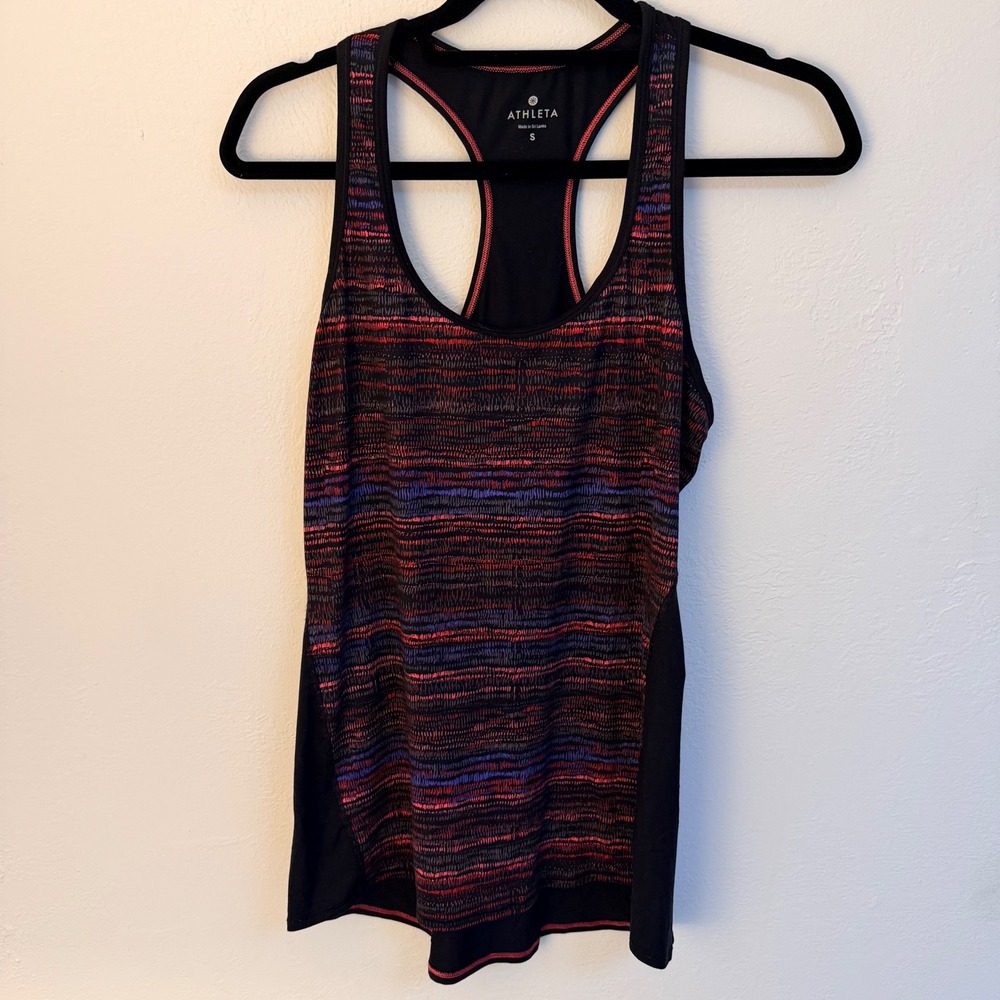 Athleta Retreat Print Coral Sizzle Racerback Tank Top Wmns Sm Black Athleisure
